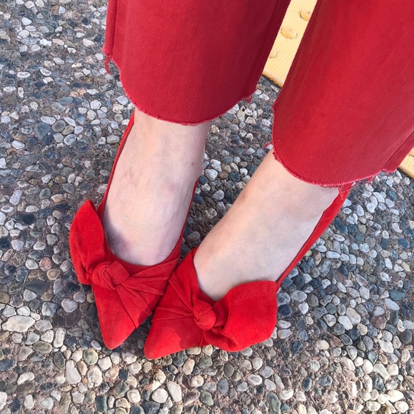 Banana Republic Shoes - Banana Republic Red Suede Bow Pumps
